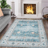 Garvee Area Rug for Bedroom Machine Washable Non-Slip 4x6 Carpet Traditional Rug for Living Room Bedroom Dining Room Kitchen Office Nursery Home Decor - Green