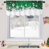 Garvee Christmas Kitchen Curtains Valance, Green Velvet Short Curtains for Windows, Floral Snowflake Decoration Cafe Curtains, Thermal Insulated Room Darkening Short Curtain (52" W x 15" L, Set of 1 - Green