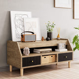 Garvee Small TV Stand with Storage for 50-inch TV, Modern Design, 2 Drawers, Open Shelves, Grey Oak, Living Room