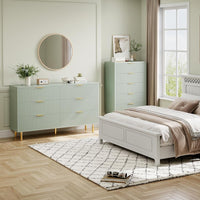 Garvee Fluted Dresser with 6 Drawers, 56" Wide Modern Chest of Drawers with Curved Profile Design, Wooden Dresser TV Stand, Wood Drawer Organizer for Bedroom, Living Room, Hallway, Green