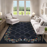 Garvee Floral Black 4x6 Washable Area Rugs for Living Room: Modern Floral Non Slip Large Area Rugs for Bedroom, Large Machine Washable Living Room Low Pile Carpet with Non-Slip Backing - Black