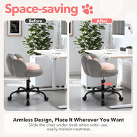 Garvee Cute Cat Paw Vanity Chair – Armless Rolling Desk Chair, Adjustable Height, Swivel Stuffed Fabric Seat, Comfortable Lumbar Support, Kids Room or Bedroom, Color: Gray + Pink