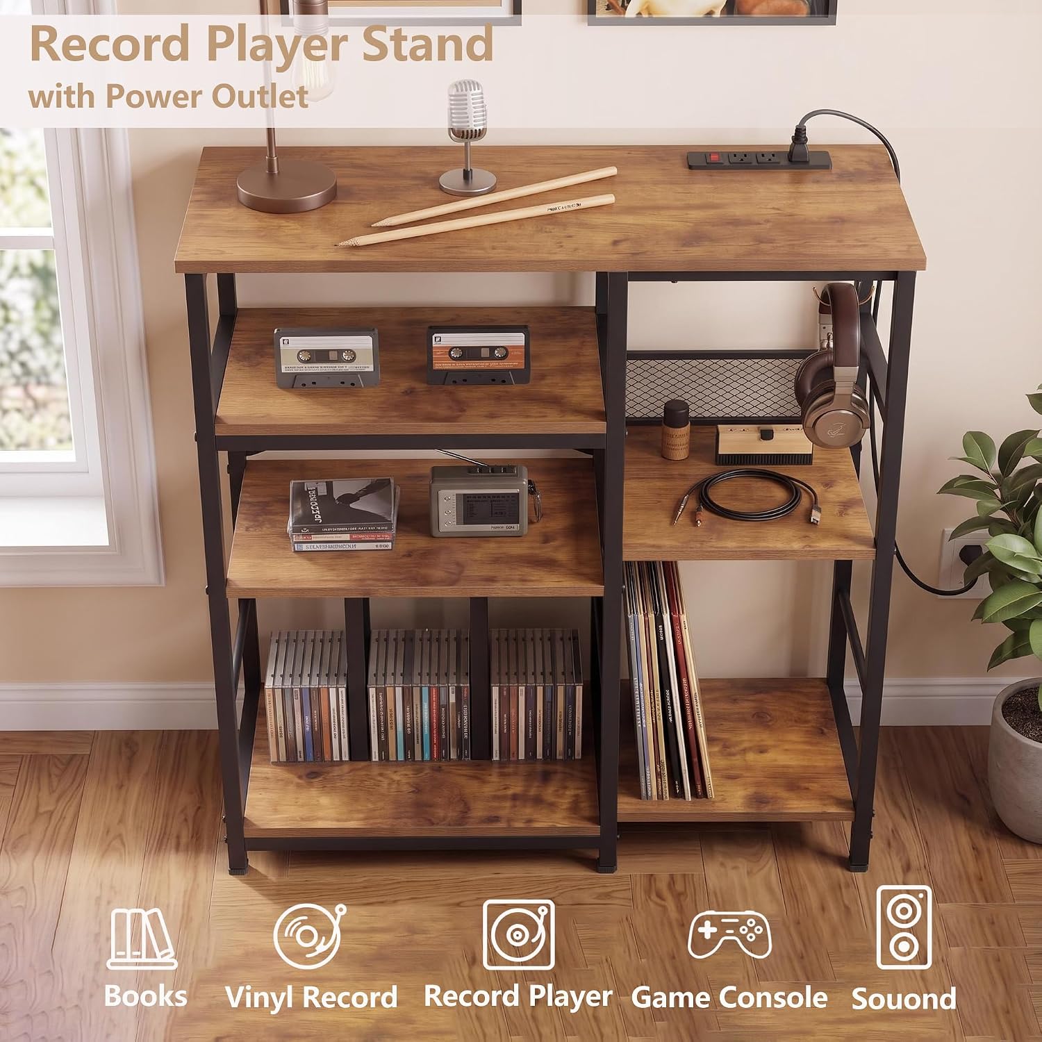 Garvee 4-Tier Record Player Stand & Media Console for Living Room - Holds 300+ Vinyl Records, Fits 7/10/12 in vinyl records - Color: Sunset Cloud