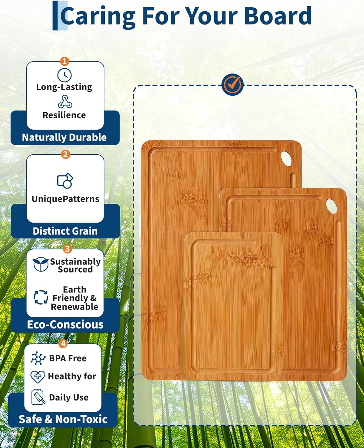 Garvee 3-Piece Deep Carbonized Bamboo Cutting Board Set with Holder – Multi-Size Butcher Block for Kitchen, Deep Juice Grooves, Built-in Handles, Chopping Boards for Vegetables, Fruit, meat and cheese board board (15x10, 12x8, 9x6 Inch) – Deep carbonized