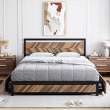 Garvee King Size Bed Frame with 4 Storage Drawers, Metal Platform Bed Frame with Rustic Vintage Wood Headboard, Strong Metal Slats Support, No Box Spring Needed, Noise Free, Easy Assemble (Walnut) - Brown