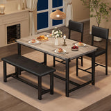 Garvee Set of 4 Dining Table Chair Set with Upholstered Chairs and Bench, Black & Grey - Black & Grey