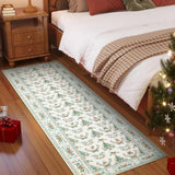 Garvee Distressed Christmas Beige 2x10 Low Pile Non-Slip Machine Washable & Foldable Rug for Living Room, Bedroom, Entryway & Holiday Gatherings - Beige