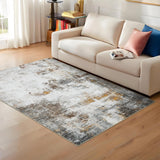 Garvee Abstract Brown 8x10 Modern Washable Area Rug – Soft, Stain-Resistant, Non-Slip, Non-Shedding Low-Pile Carpet for Living Room, Bedroom, or Office - Brown