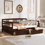 Garvee Full Size Daybed with Safety Guardrails, 2 Drawers, Wood Slat Support Platform Bed for Dorm, Bedroom, Guest Room, Living Room, Espresso - Espresso