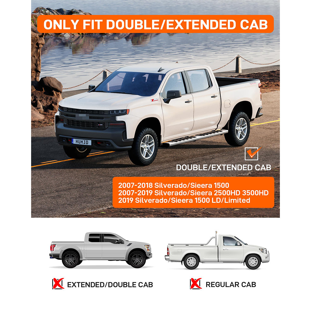 Garvee 6 Inch Running Boards Compatible with 2007-2018 Chevy Silverado/GMC Sierra 1500 Crew Cab,Stainless Steel Running Boards for 2007-2019 Silverado/Sierra 2500HD 3500HD Double Cab Side Step Nerf Bars