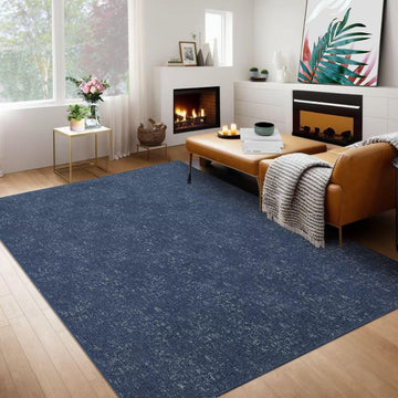 8x10 navy blue living room rug, washable and non-slip, modern low-pile design.