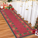 Garvee Christmas Runner Rugs, Red 2'x6' Bells Holly Berry Ribbon Garland Traditions Throw Carpet for Living Room Bedroom Kitchen Office Hallway Entryway - Red