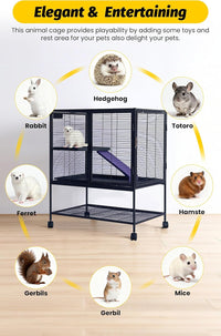 Garvee 34in Multi-Level Metal Small Animal Cage with Removable Tray & Lockable Doors, BPA-Free Wire, Soft Ramps & Hammock, Wheels & Storage Shelf, Indoor Use for Ferrets & Rabbits