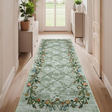Garvee Floral Grey-Green 2x6 Washable Runner Rugs for Hallway: Modern Floral Non Slip Large Runner Rugs for Kitchen, Large Machine Washable Hallways Low Pile Carpet with Non-Slip Backing - Gray-Green