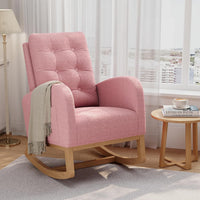 Garvee Nursery Rocking Chair, Teddy Fleece Upholstery, Sturdy Wooden Legs & High Backrest, Comfortable Glider Rocking Chair for Living Room or Bedroom, Pink