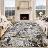 Garvee Modern Washable Gray Abstract Rug - Non-Slip, Low Pile, Foldable Carpet for Living Room, Bedroom, Dining Room, Office, Nursery - Gray