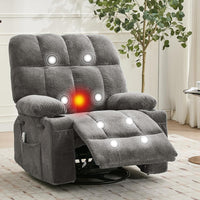 Garvee Ultra-Comfort Oversized Massage Recliner Chair with Heat, Lumbar Support, Side Pockets & Dual Cup Holders, Manual Swivel Rocker for Living Room, Bedroom, Nursery, Gray