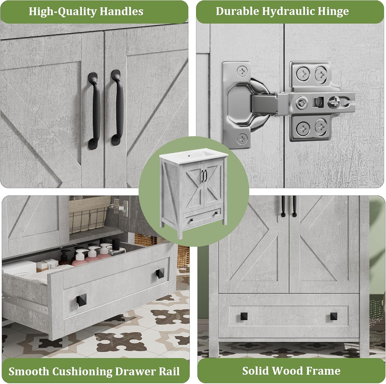 Garvee Modern 30" Freestanding Bathroom Vanity with with 2 Doors and Storage Drawer for Bathroom, Grey