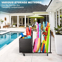 Garvee Patio Poolside Float Storage Basket with Wheels, Outdoor Wicker Poolside Float Storage, Pool Storage Organizer, PE Rattan Outdoor Rolling Pool Caddy for Floaties, Life Vests, Beach Balls, Toys