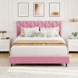 Garvee Pink Queen Bed Frame Upholstered Headboard Heavy-Duty Platform Bed No Box Spring Needed Beige - Pink