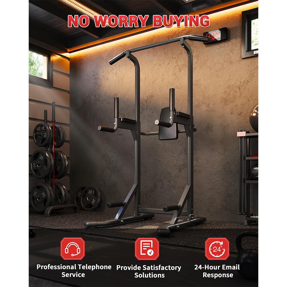 Garvee Pull Up Bar Free Standing Power Tower Dip Station For Home Gym 450LBS Capacity Black