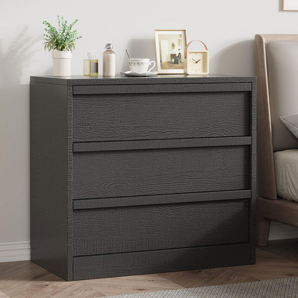 Garvee 3 Drawer Dresser for Bedroom, Black Nightstand 3 Chest of Drawers with Large Storage, Small Modern Bedside End Table for Living Room, Nursery