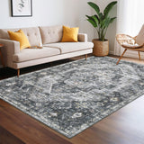 Garvee Modern Grey 10x13 Washable Rug, Distressed Vintage Farmhouse Low Pile Non Slip Soft Carpet for Living Room, Bedroom, Office, Nursery - Gray