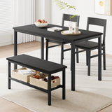 Garvee Dining Table Set for 4, Kitchen Table with 2 Chairs, Bench with Storage Rack, 4 Pieces Dining Room Table Set for Small Place, Apartment, Kitchen, Black - Black