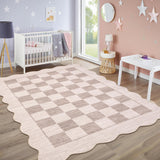 Garvee 8x10 Washable Rug Low Pile Scalloped Neutral Area Rug for Living Room Bedroom Office Beige - Beige
