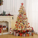 Garvee Pre-Lit Artificial Christmas Tree with Warm White Lights, 6FT Tall Lighted Xmas Tree with Foldable Metal Stand, Large Snow Flocked Xmas Tree for Office, Home, Holiday Party, Christmas Decor