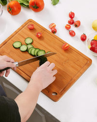 Garvee 3-Piece Deep Carbonized Bamboo Cutting Board Set with Holder – Multi-Size Butcher Block for Kitchen, Deep Juice Grooves, Built-in Handles, Chopping Boards for Vegetables, Fruit, meat and cheese board board (15x10, 12x8, 9x6 Inch) – Deep carbonized