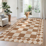 Garvee 5' x 7' Easy Jute Indoor Outdoor Area Rug, Washable Non-Slip Low-Pile Checkerboard Rug for Living Room, Bedroom, Office & Patio, Beige & Natural - Beige & Natural