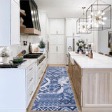 Garvee Boho Runner Rugs 2x6 Washable Entryway Runners Ultra-Thin Non-Slip Hallway Rug Runner Bohemian Floral Printed Area Rug Aesthetic Accent Rug Oriental Distressed Low Pile Floor Carpet Blue - Blue