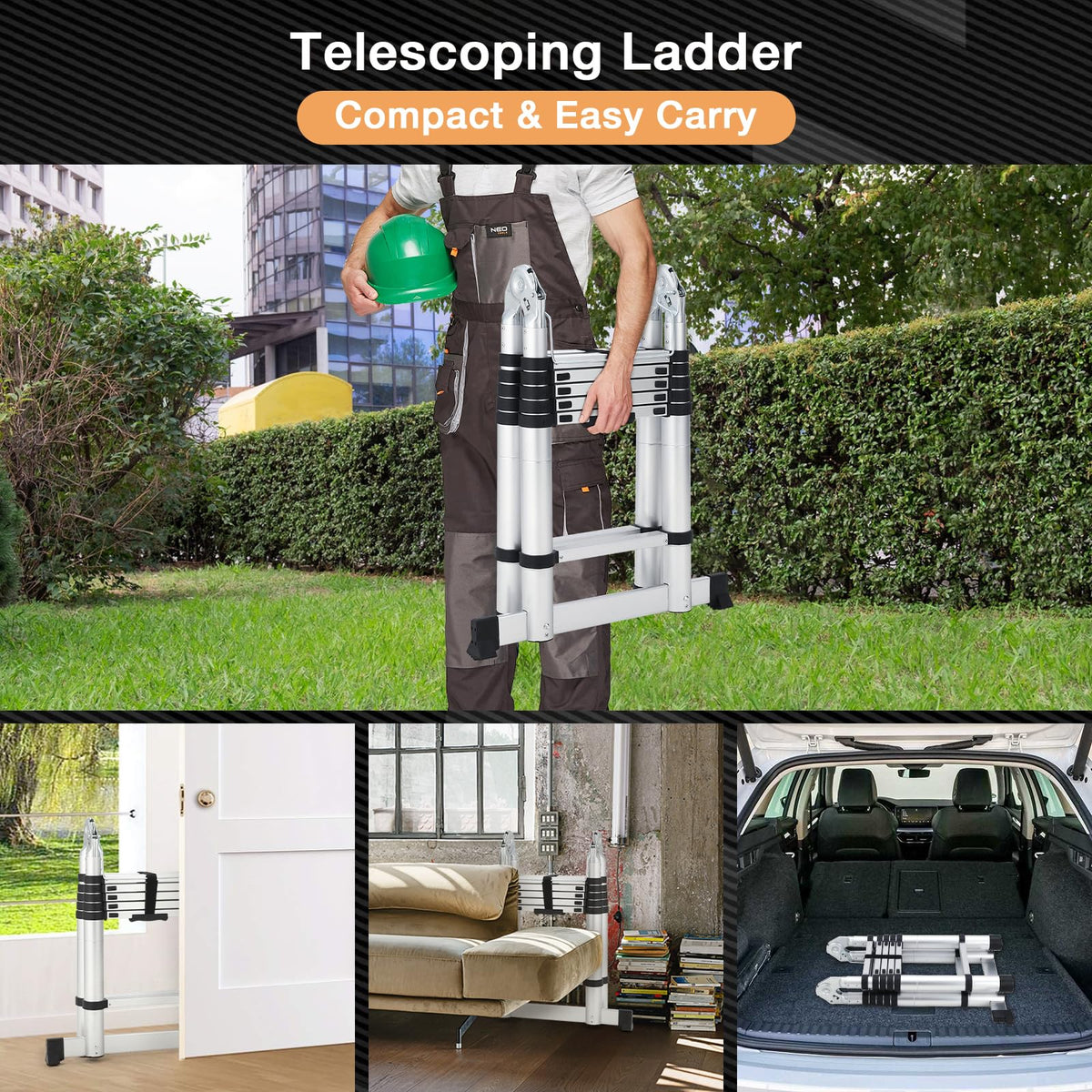GARVEE telescoping ladder compact carry and easy storage design for home RV car trunk and garage