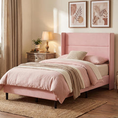 Garvee Twin Bed Frames with Wingback Headboard, Velvet Upholstered Platform Bed Frame with Sturdy Wooden Slats Support, No Box Spring Needed, Easy Assembly, Pink - Pink