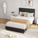 Garvee Twin Size Platform Bed Frame with Upholstered Linen Fabric Headboard, Adjustable, Wood Slat Support, Strong Metal Frame, Noise Free, Grey - Light Grey