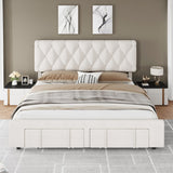 Garvee King Size Bed Frame, Upholstered Platform Bed Frame with Storage Drawers, Mattress Foundation with Solid Wooden Slats Support, No Box Spring Needed, Beige - Beige