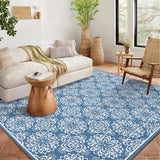 Garvee 10x13 Large Washable Rug Ultra-Soft Indoor Floor Cover Blue Floral Print Non Slip Backing - Blue