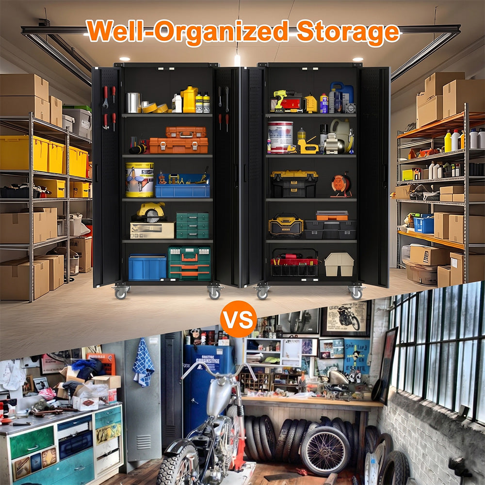 Garvee Metal Storage Cabinet 72"H with Wheels, Steel Tool Cabinet with Pegboard, Adjustable Shelves, Lockable Rolling for Home, Garage, Office, Gray