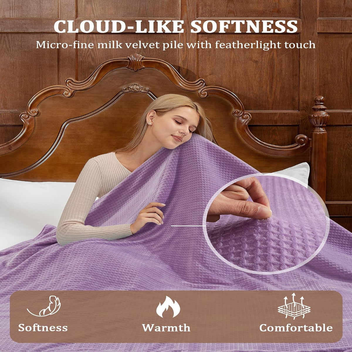 Garvee Electric Heated Blanket King Size with Dual Controllers, Fast Heating Throw with 4 Adjustable Heat Levels, Soft Waffle Embossed, Machine Washable, 90"x100" Purple