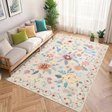 Garvee 9x12 Area Rug Boho Floral Rugs Machine Washable Ultra-Thin Non Slip Low Pile Beige - Beige