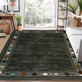 Garvee Bordered Brown 9x12 Large Area Rug Modern Bordered Washable Area Rug for Living Room Geometric Border Accent Rug Throw Carpet Non-Slip Stain Resistant Floor Cover for Home Decor - Brown