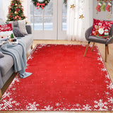 Garvee Christmas Area Rug 8x10 Washable Living Room Rug Snowflake Area Rugs Christmas Large Decorative Rug Xmas Throw Carpet Washable Non Slip Holiday Rug forBedroom Living Room Farmhouse Room,Red - Red