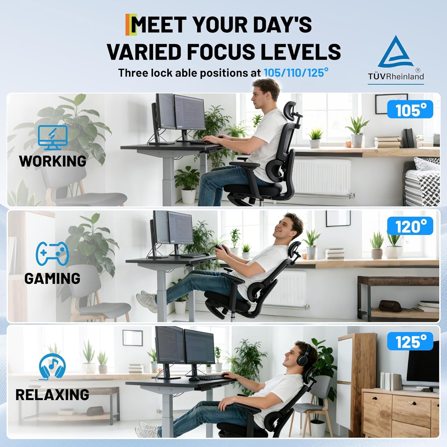 Garvee Ergonomic Mesh Office Chair, 4D Flip-Up Arms, Adjustable Lumbar High Back Desk Chair 400lbs, 3-Level Tilt Backrest, 3D Headrest, Swivel Rolling Computer Seating for Long Desk Work