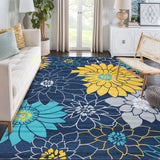 Garvee Large Machine Washable Area Rugs 10x13 Modern Flower Carpet with Non-Slip Backing, Stain and Water Resistant Soft Low Pile Rugs, Farmhouse Accent Carpet for Living Room, Bedroom - Blue