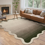 Garvee Scalloped Rug 9x12 Taupe Soft Non Slip Stain Resistant Large Carpet for Living Room Bedroom Nursery Dining Room Office - Taupe