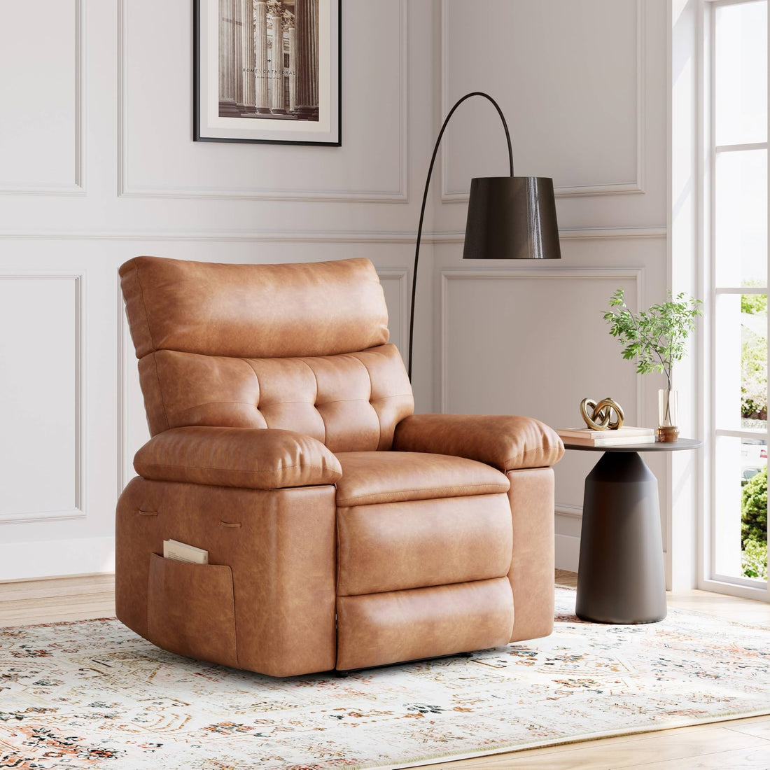 Garvee Oversized Wide Rocker Swivel Recliner Chair - PU Leather Large Manual Recliner for Adults, Ultimate Comfort Lazy Boy with 1.5X Sponge Filling and Easy Recline Mechanism for Relaxation