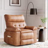 Garvee 27" Oversized Rocker Recliner Chair, PU Leather 360° Swivel Recliner with Side Pockets and Cup Holders, Manual Lazy Boy Recliner Chair for Living Room, Bedroom, Home Theater, Brown - Brown