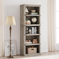 Garvee 5 Tier Farmhouse Bookcase, 67.4 in Tall Book Shelf with Storage, Wooden Bookshelves 5 Shelf Display Shelvesfor Home Office, Living Room, Bed Room (Gray, 67.4 in H x 24.4 in W x 12.8 in D)