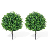 Garvee 2 Pack Artificial Boxwood Topiary Ball with Stake, UV Resistant Green Eucalyptus, Outdoor Patio Pathway Porch Decor, 15.7 Inch, Green - Green